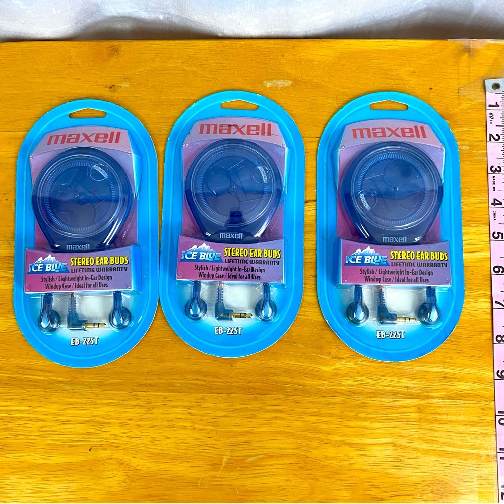 Maxell EB-225T In-Ear Stereo Ear Buds with Plug and Wind-Up Case - Lot of three
